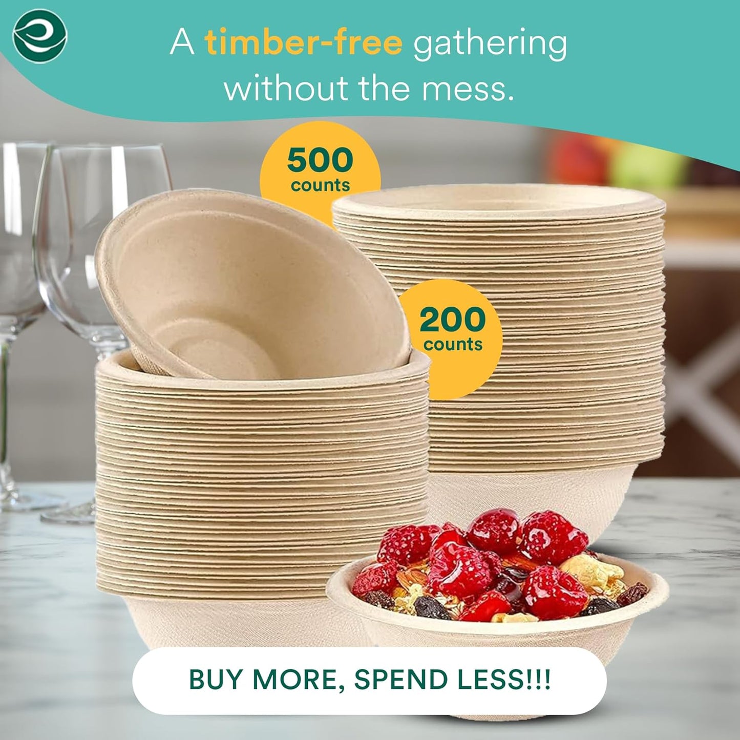 ECO SOUL 100% Compostable 32 Oz Soup Bowls [100-Pack] Disposable Sturdy Bowls I Heavy Duty Paper Bowl I Eco-Friendly Salad Bowl I Biodegradable Large