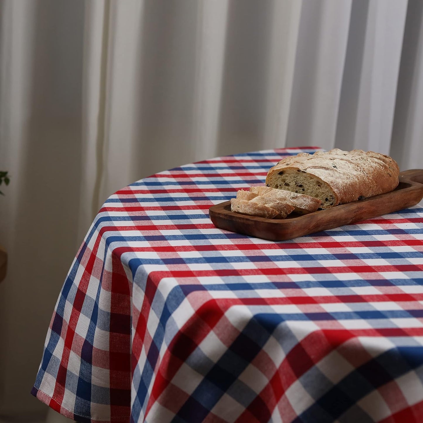 Urban Villa Tablecloth Check Table Cloth Tabletop Cover Kitchen Dining Tablecloth 100% Cotton Great for Parties Wedding Holiday Dinner Red/Blue/White Round 70 Inches 4-6 Seats Table Cloth