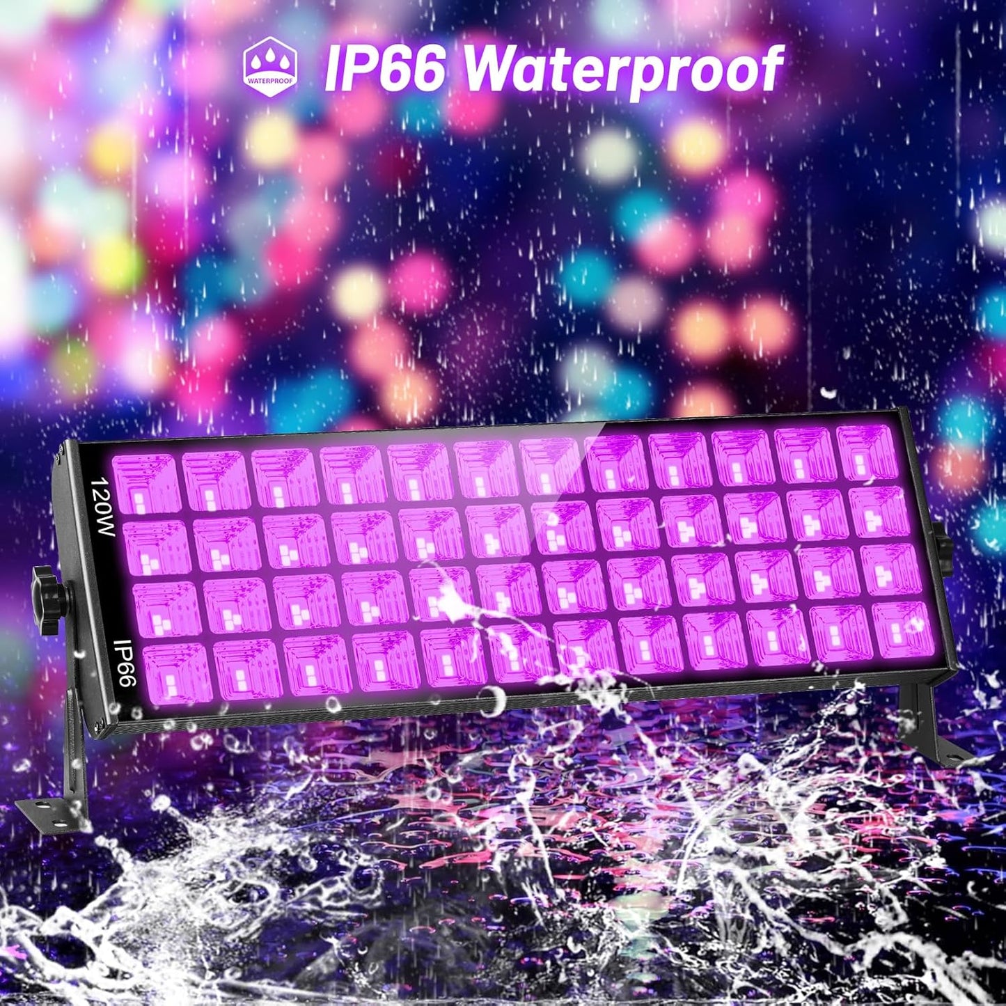 120W Waterproof LED Black Lights, 4 Pack Black Light Bar with 10Ft Cable and On/Off Switch, IP66 Indoor/Outdoor Blacklight for Neon Glow Party, Body Paint, Fluorescent Reactive, Back Yard