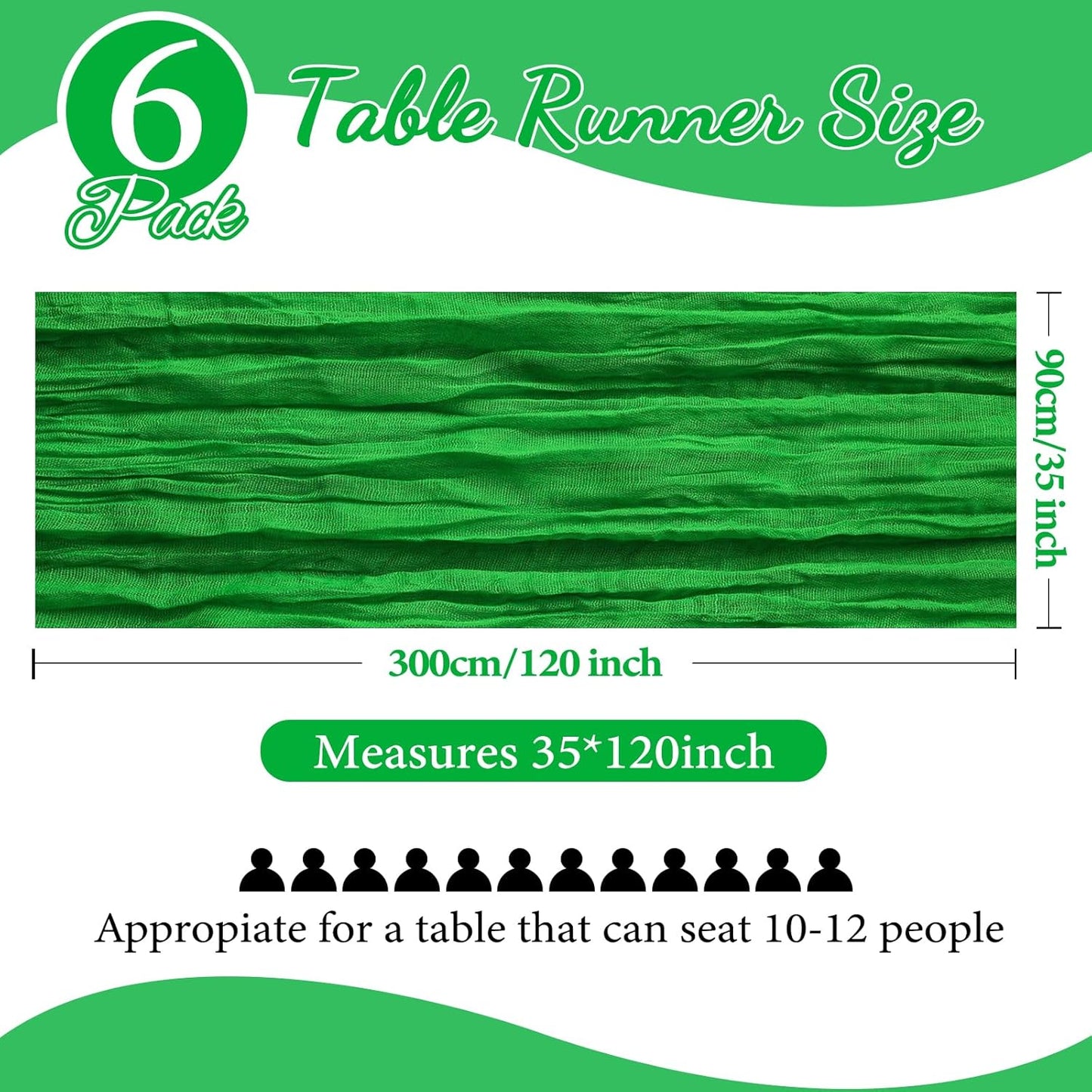 6 Pack 10FT Green Cheesecloth Table Runner 35x120 Inch Gauze Rustic Boho Table Runner Cheese Cloth for Wedding Decor Birthday Party Bridal Baby Shower Table Centerpiece Decoration