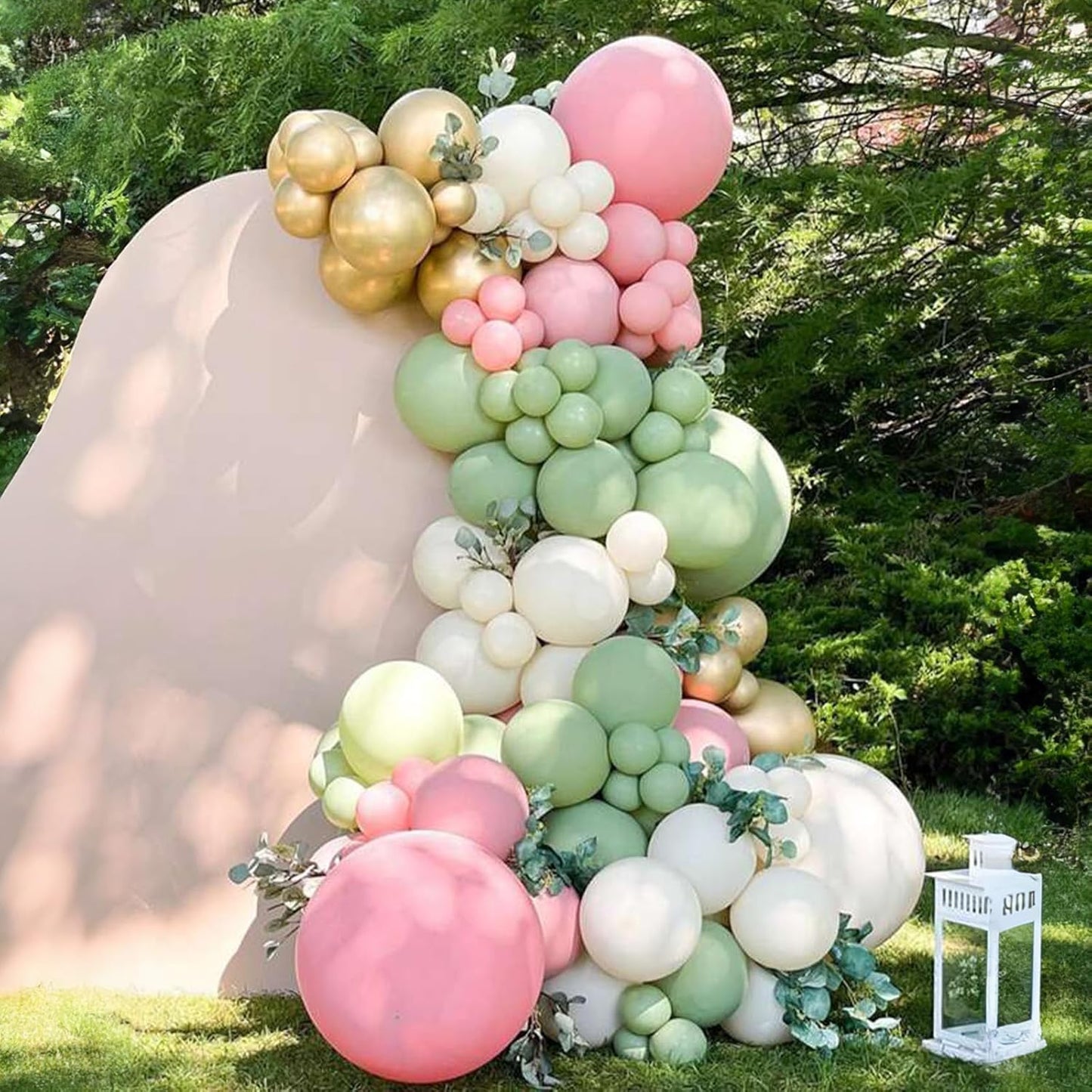 Togvu Sage Green Pink Balloon, 60 Packs 12 Inch Olive Green Pink Balloon with Sand White Metallic Gold Balloons for Girls Baby Shower Birthday Jungle Safari Woodland Party Decorations