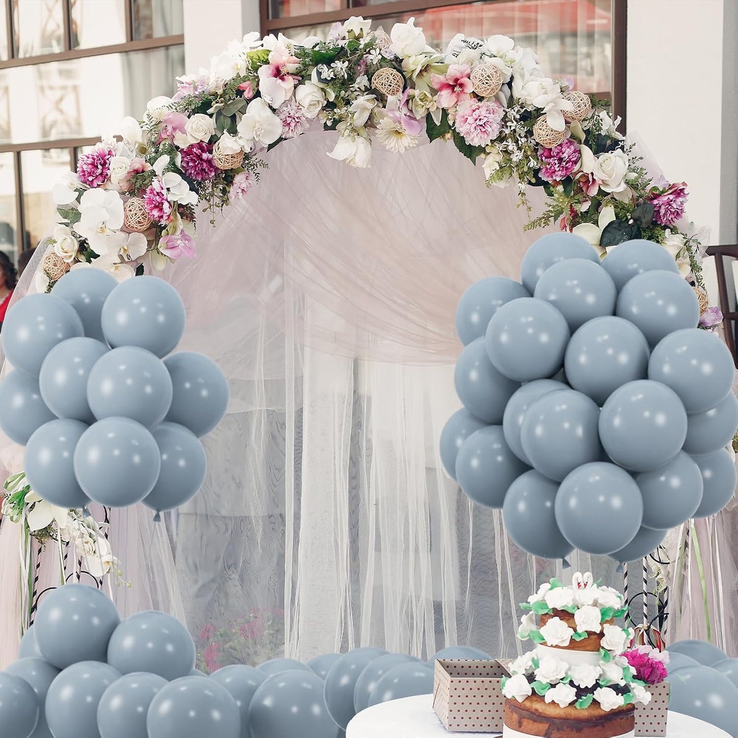 50pcs Dusty Blue Balloons, 12inch Retro Pale Aqua Blue Balloons for Birthday Boho Baby Shower Bachelorette Wedding Party Decorations with Ribbon (With Ribbon & Glues)