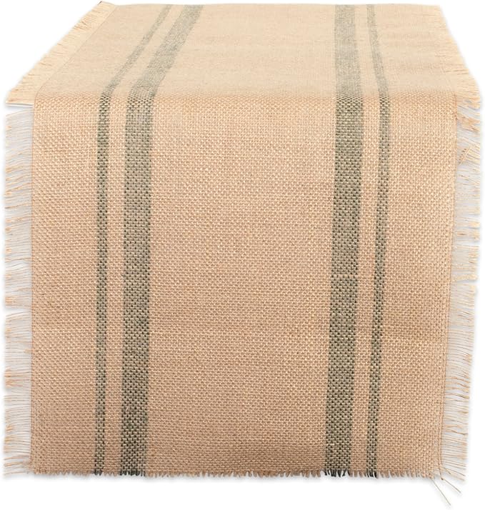 DII Jute Burlap Collection Kitchen Tabletop, Table Runner, 14x72, Double Border Artichoke