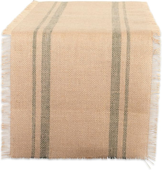 DII Jute Burlap Collection Kitchen Tabletop, Table Runner, 14x72, Double Border Artichoke