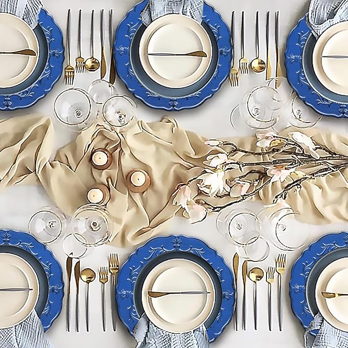Spsyrine Antique Royal Blue Charger Plate, 13" Embossed Plastic Table Plate Chargers for Dinner, Set of 6 Elegant Decorations for Wedding, Dining, Party Events.