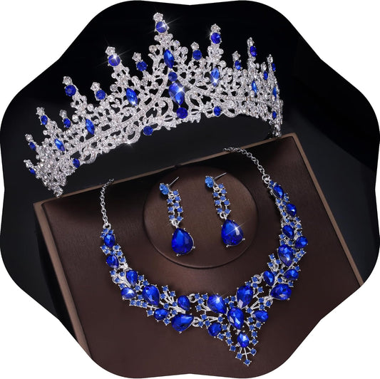 Kamirola Tiaras and Crowns for Women,Tiaras Earrings Necklace, Crystal Bridal Jewelry Set（TR83
