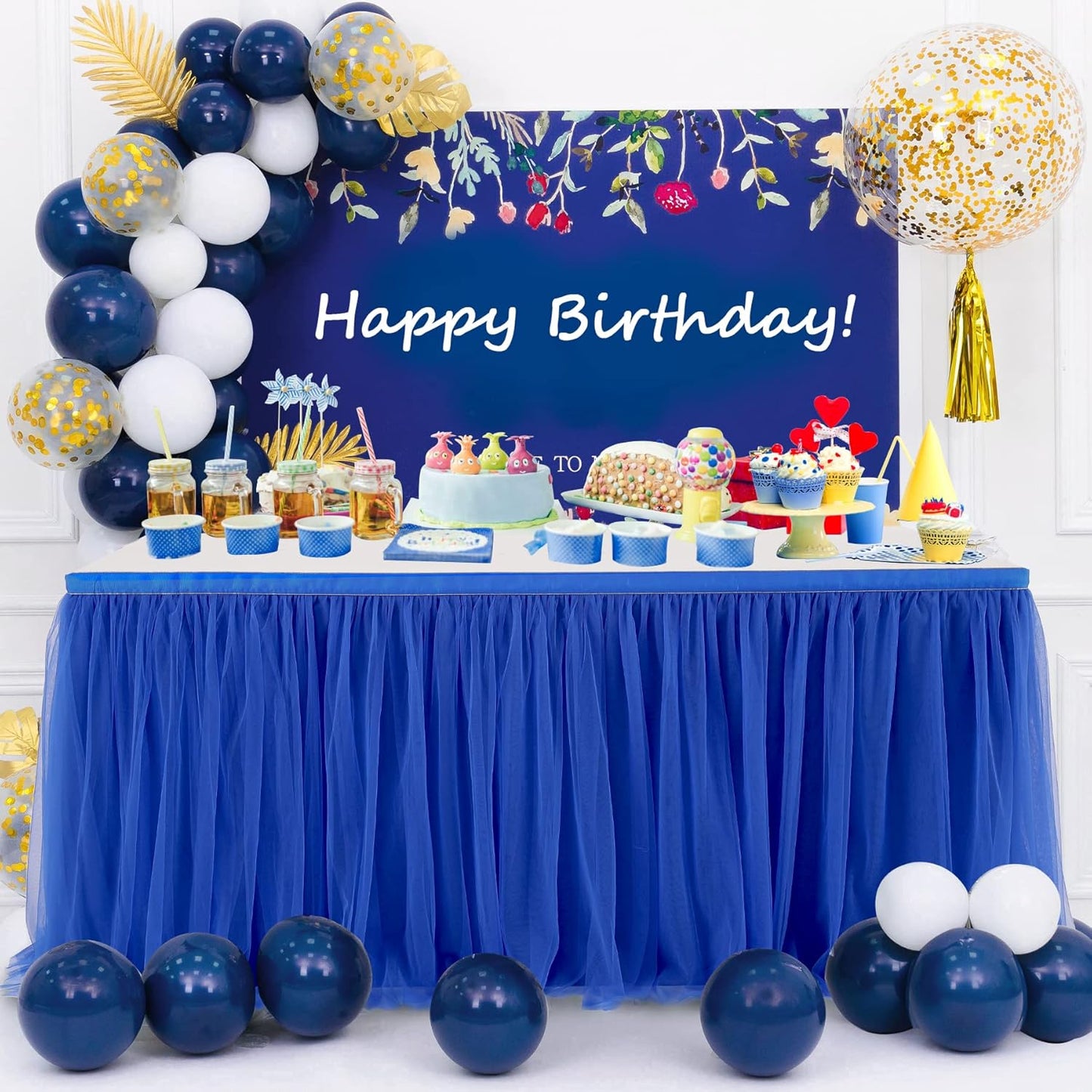 Royal Blue Tulle Table Skirt for Baby Shower Tutu Table Cloth Cover for 6ft Rectangle Tables or Round Tables for Wedding Reception, Bridal Shower, Birthday Party, Graduation, Banquet Decorations