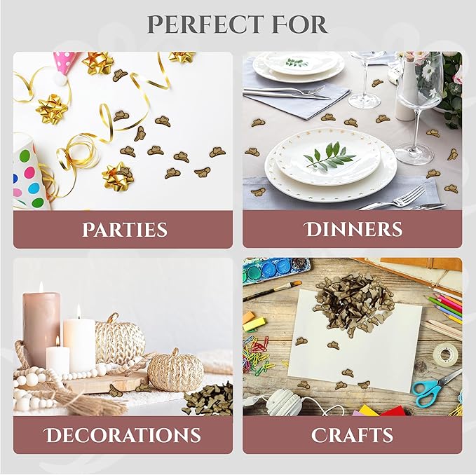 Confetti - Engraved Wood - Rustic Wooden Wedding Decor Party Table Scatter Decorations (Cowboy/Cowgirl Hat)