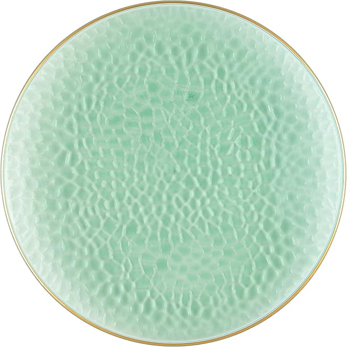 [Green Hammered With Gold Rim 4 Pack] 13'' Charger Plates Green Hammered With Gold Rim Plastic Heavy Duty Disposable Dinner Chargers Serveware Dishes Platters Tableware for parties, Weddings