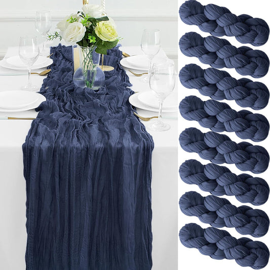 8Pack Navy Blue Table Runner 10FT Cheesecloth Table Runner 35x120Inch Long Boho Cheese Cloth Table Runners Rustic Gauze Table Runners for Party Wedding Bridal Shower Baby Shower Decorations