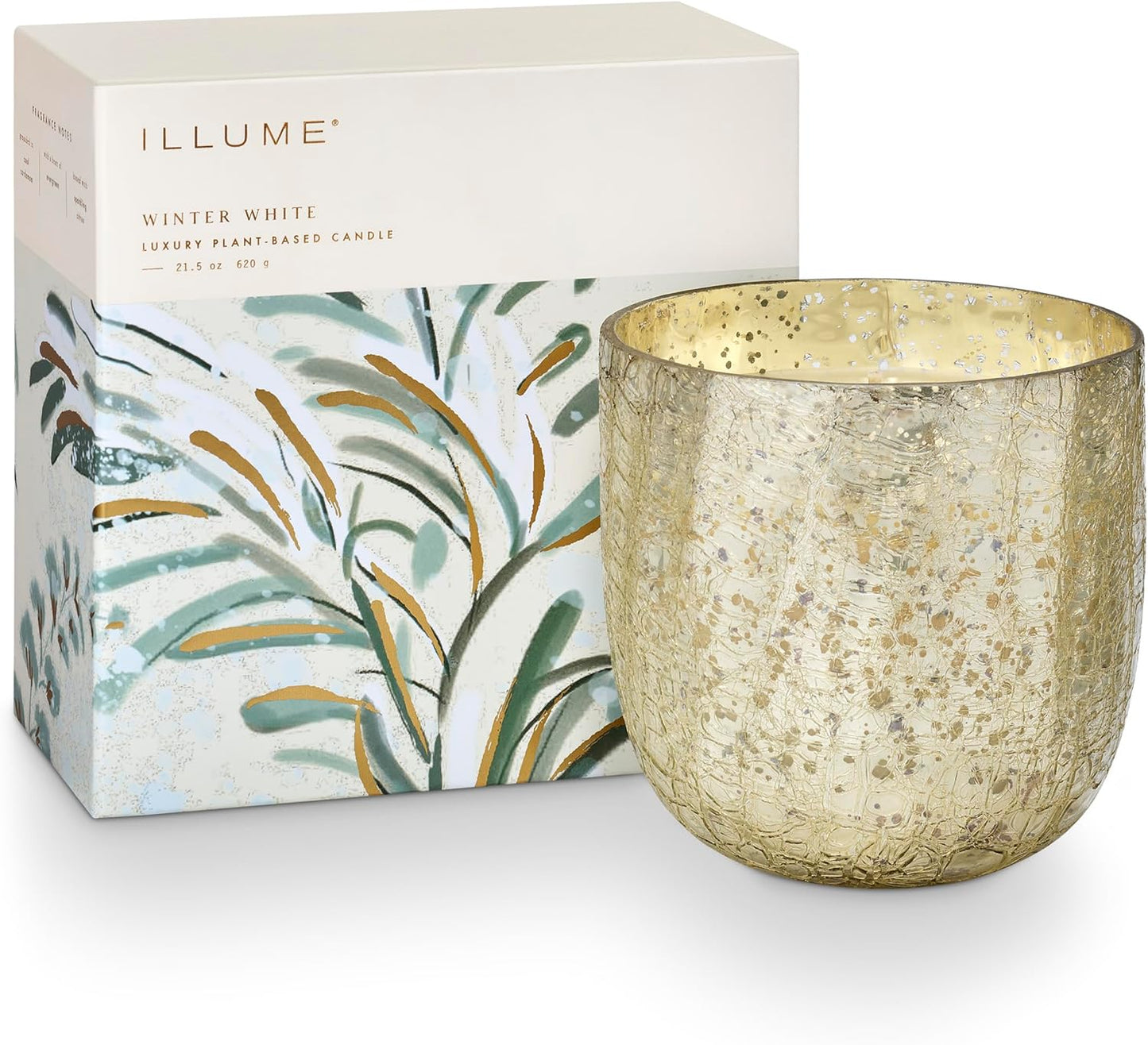 ILLUME Large Boxed Crackle Glass Candle, Winter White
