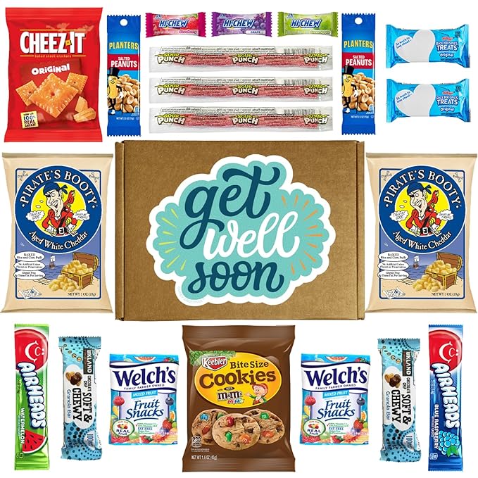 Hangry Kits Get Well Soon Basket For Men, Boys, Women & Girls - Send A Get Well Soon Basket, Sick Care Package To An Unwell Friend Or Loved One In Hospital, After Surgery & Recovery. (Get Well Soon 2)