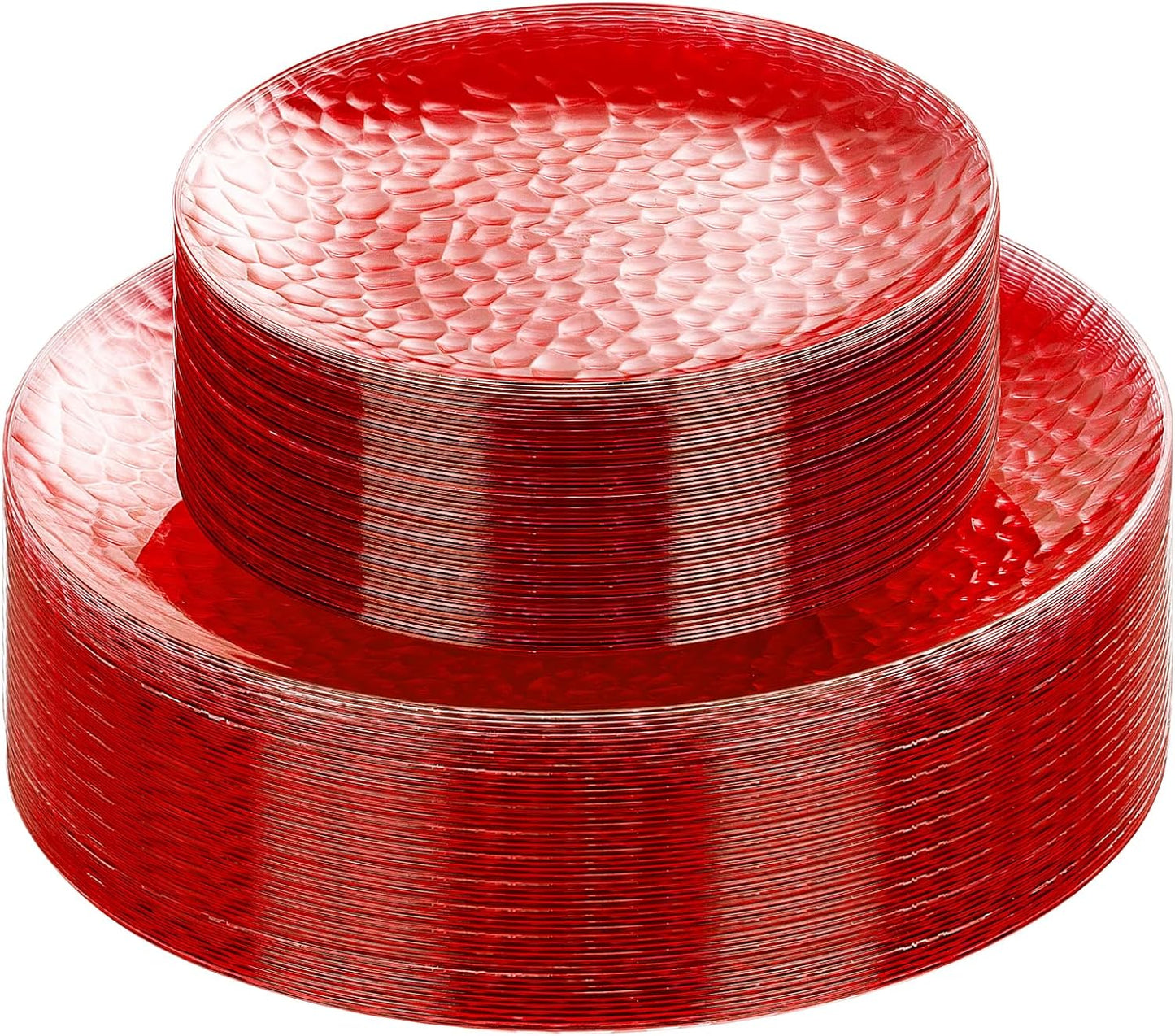 Rubtlamp 60 Pcs Christmas Plasitc Plates, Heavy Duty Red Plates Disposable,Clear Red Disposable Plates, red Hammered Plastic plates Include 30 Dessert Platos, 30 Dinner Platos for Party