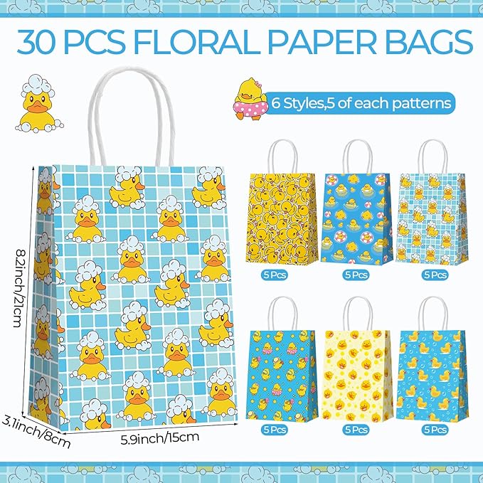 Resholder 30 Pcs Yellow Duck Party Favor Bags Rubber Duck Themed Party Decorations Ducks Goodie Gift Bags with Handles Portable Candy Treat Pouch for Baby Shower Birthday Supplies