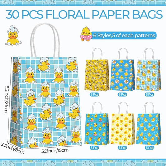 Resholder 30 Pcs Yellow Duck Party Favor Bags Rubber Duck Themed Party Decorations Ducks Goodie Gift Bags with Handles Portable Candy Treat Pouch for Baby Shower Birthday Supplies
