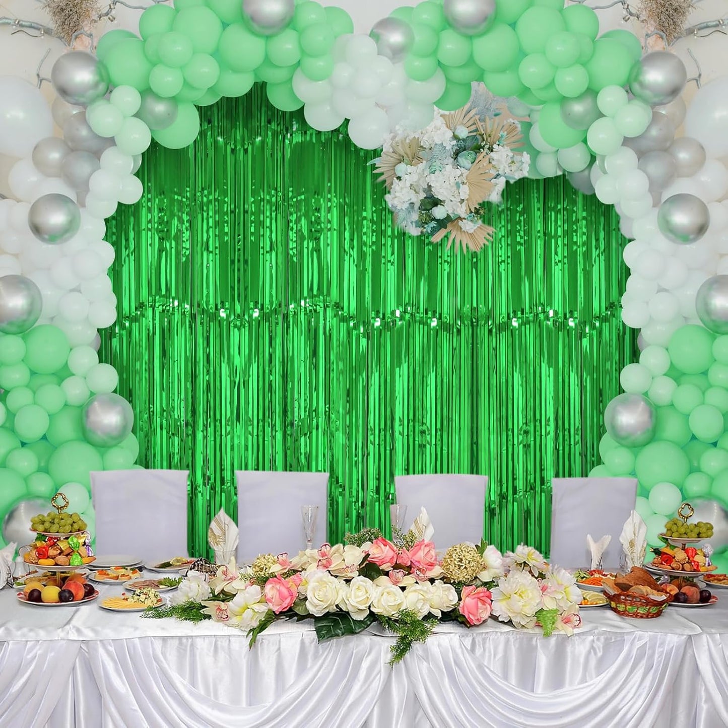 Accevo Green Party Streamers 3.2ft x 8.2ft 3Pack Christmas Streamers Party Decorations Fringe Curtain Streamers for St Patricks Day Backdrop Decorations Hawaiian Jungle Summer Safari Decorations