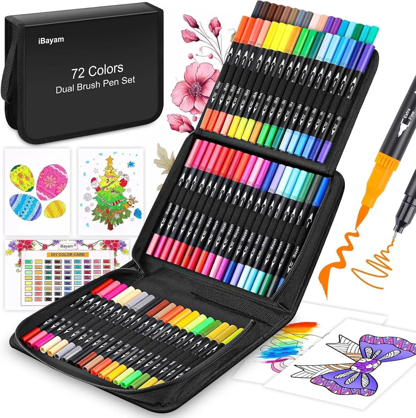 Drawing Marker Pens, iBayam 72 Colored Dual Tip (Fine and Brush Tip) Markers for Adult Coloring Books, Tween Teen Girl Gifts Trendy Stuff, Christmas Gifts, Birthday Party, Cool Fun Art Crafts Supplies