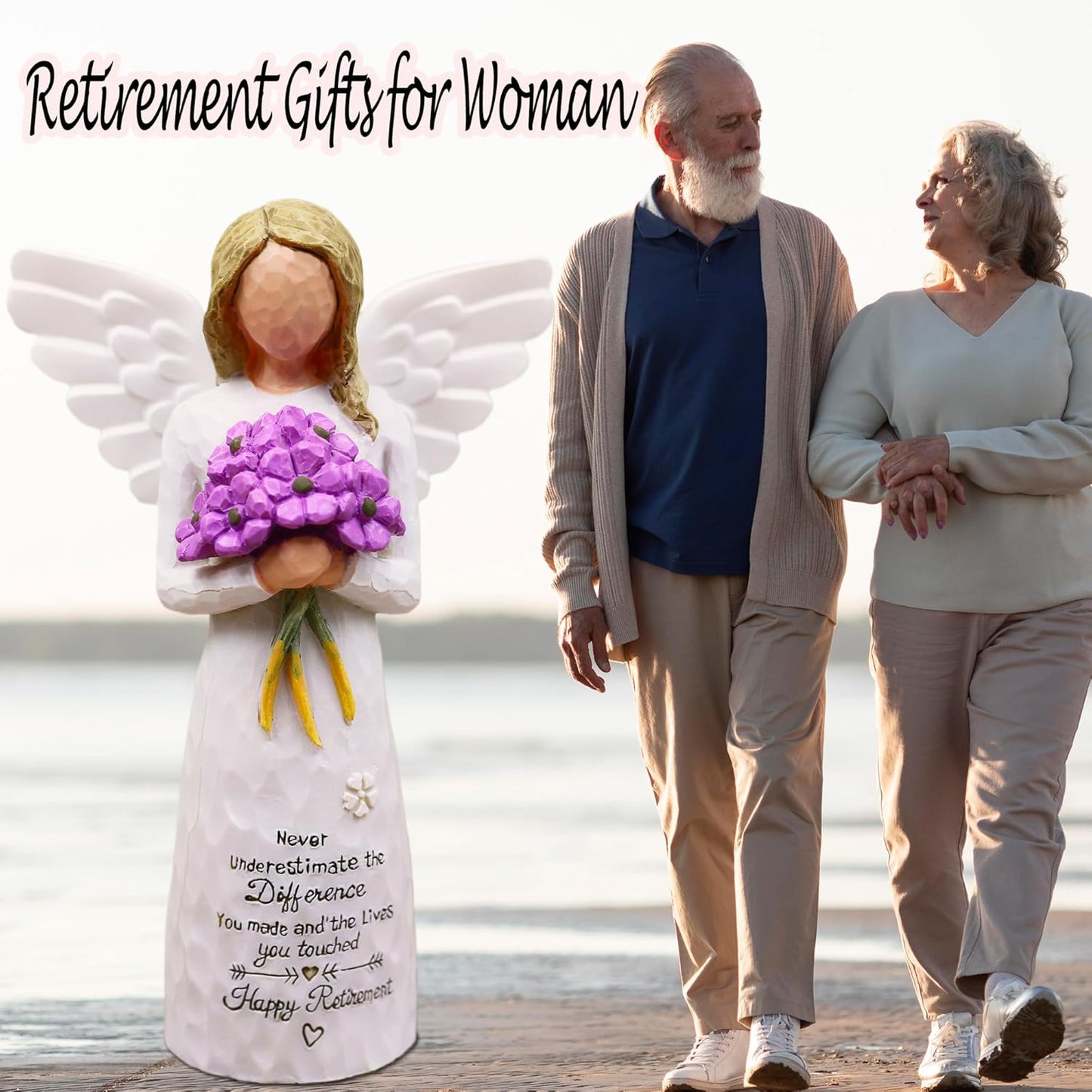 AUKEST Retirement Gift for Woman - Retirement Gifts for Women, Retirement Party Decorations, Going Away Party Decorations, Retired Gifts for Women Coworkers - 5.1” Angel Figurine (Purple)