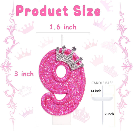 Birthday Candle for Cake, Crown Rose Number Cake Candles, 2.76 inch Number Happy Birthday Candle, Cake Topper Decoration for Birthday Party (Number 9)