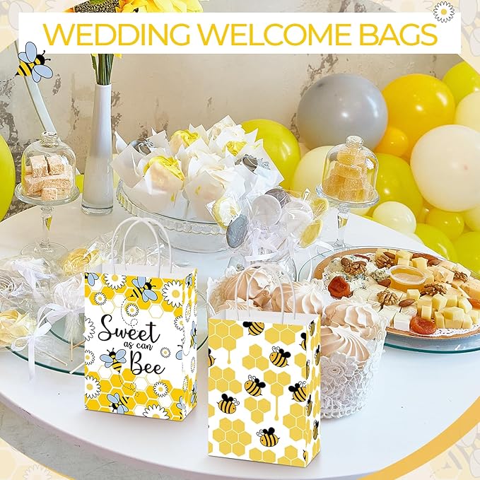 Resholder 30 Pcs Bee Gift Bags with Handles Sweet as Can Bee Party Decorations Bumble Goodie Paper Bags Portable Candy Treat Pouch for Theme Birthday Baby Shower Gender Reveal Party Favor Supplies