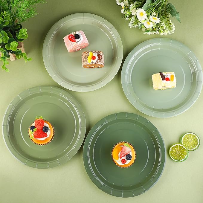 Kochorie 60 Pieces Sage Green Disposable Paper Plates 9 Inch Heavy Duty Dinner Plates, Solid Color, Table Decorations Party Supplies for Birthdays, Weddings, Daily Use