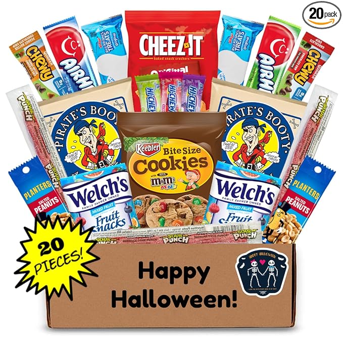 Hangry Kit Halloween Snack Box Variety Pack – 20 Count – Assorted Chips, Cookies, Candy & Crackers – Fun Spooky Design – Gift for Kids, Teens, College Students, or Office - Romantic