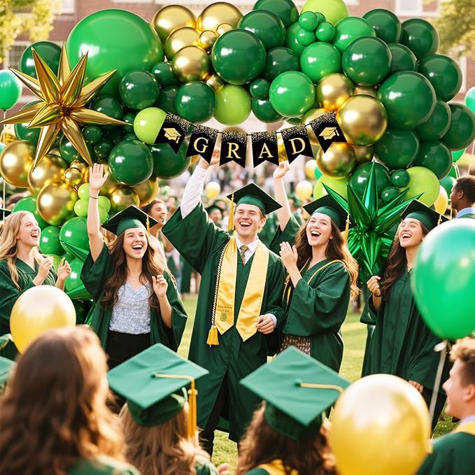 KARLURE Green and Gold Balloon Garland Arch Kit with Stars, Different Sizes Emerald Dark Pastel Green Gold Balloons for Birthday Party 2026 Graduation Decorations Jungle Green Party Decorations