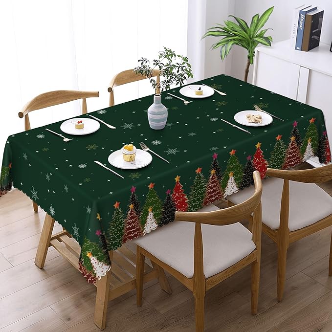 YCness Christmas Snowflakes Tablecloth, Christmas Ornament Ball Colorful Green Golden White Table Cover for Dinner Birthday Holiday Party Kitchen Colorful Red White Table Decor 55x75 Inch