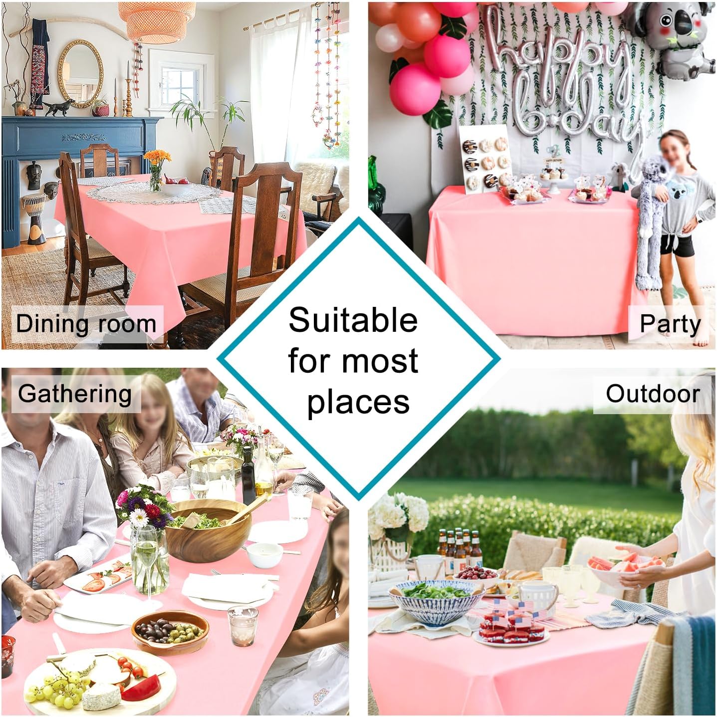 Hiasan Rose Pink Square Tablecloth - Waterproof and Spillproof Restaurant Washable Polyester Table Cloth for Dining Room, 30 x 30 Inch