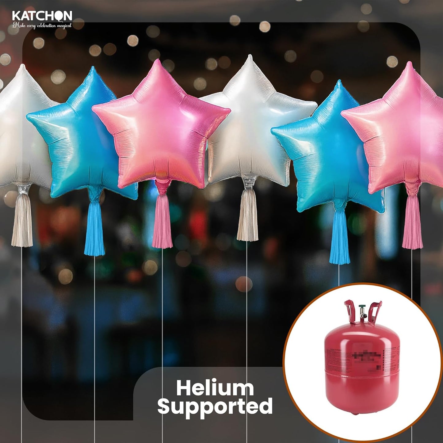 KatchOn, Huge Pink Blue and White Star Balloons - 18 Inch, Pack of 12 | Star Foil Balloons for Gender Reveal Decorations | Baby Shower Decorations, Gender Reveal Balloon | Birthday decorations