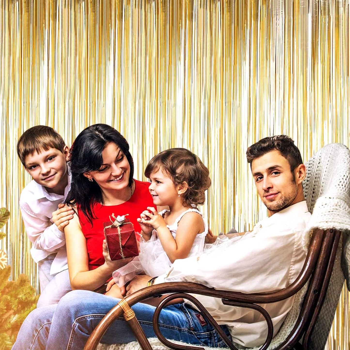4 Pack Champagne Gold Foil Fringe Curtain Backdrop, 3.28Ft x 6.56Ft Metallic Tinsel Streamers Curtains, Wedding, Thanksgiving, Birthday, Christmas, Halloween Party Decoration