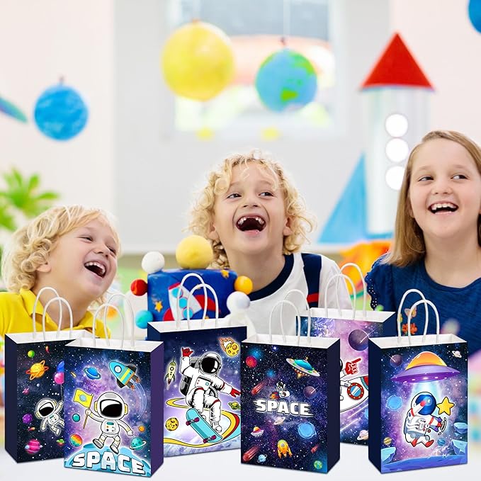 Outus 24 Pcs Space Party Favors Bags Galaxy Gift Bags Space Paper Goodie Bags Astronaut Party Favors Planet Starry Sky Candy Treat Bags for Kids Astronaut Science Themed Birthday Party Supplies