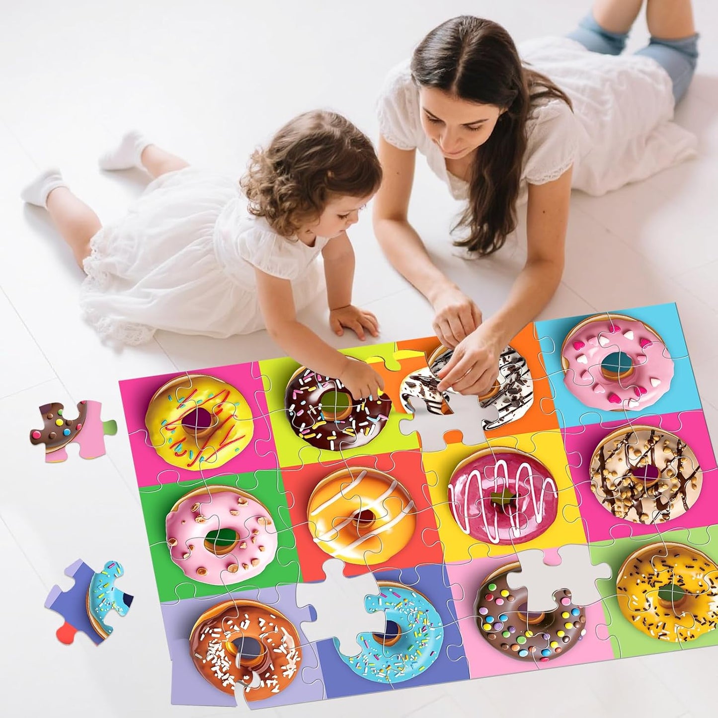 Jumbo Floor Puzzle for Kids,48 Piece Colorful Donuts Jigsaw Puzzles,Learning Educational Toys for Toddlers Ages 3-5,Children Gift for Boy Girl Ages 4-8 (Donut)