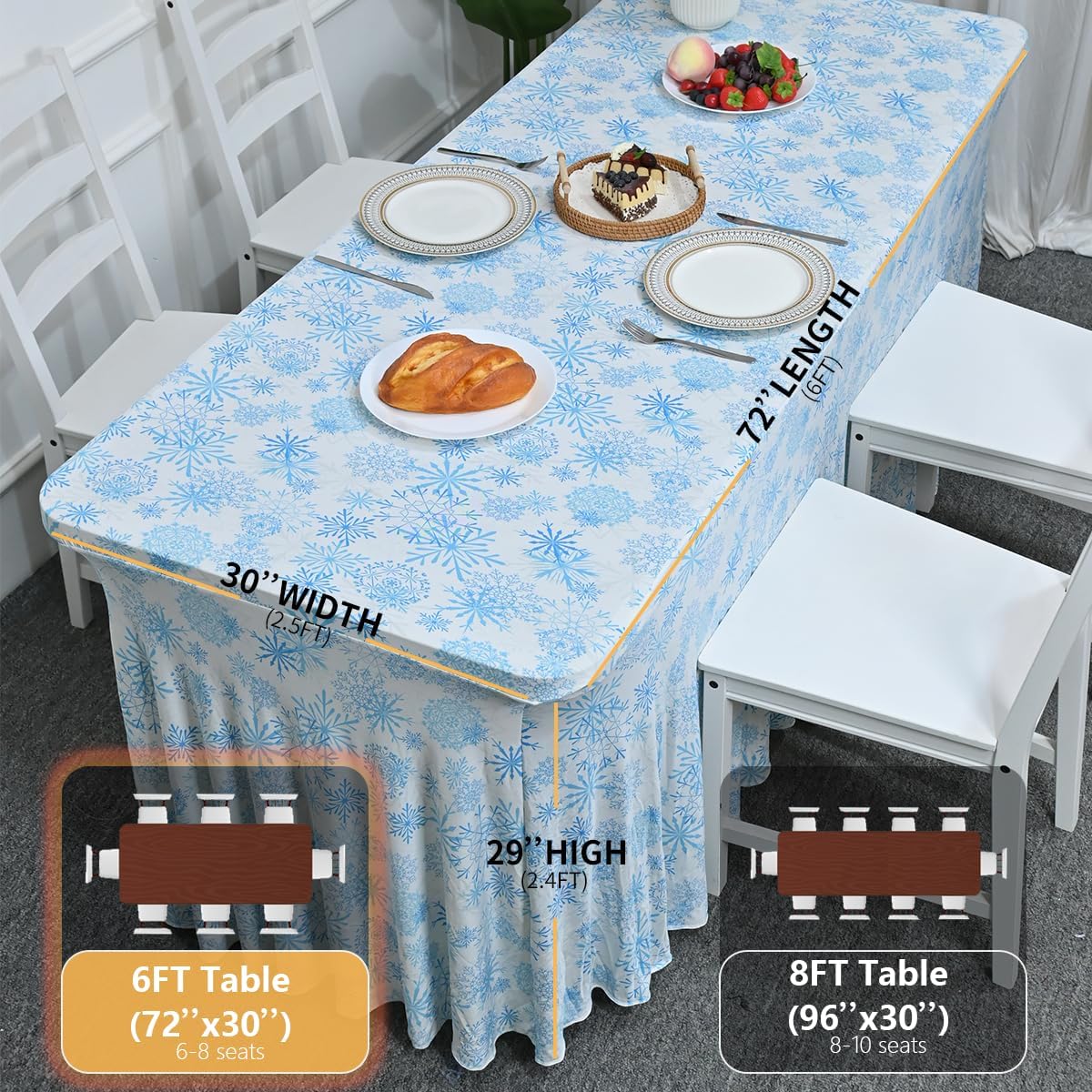 HAORUI Table Skirts, 4ft Rectangle Wrinkle Resistant Table Clothes, Ruffles Elastic Table Cover for Banquets, Weddings, Parties