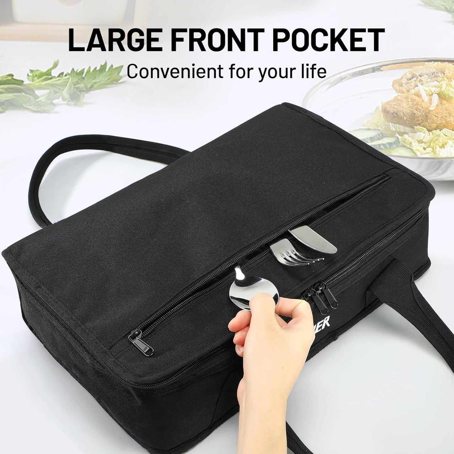 MIER Insulated Casserole Carrier for Hot or Cold Food Thermal Food Carrier Bag for Lasagna Potluck Parties Picnic Cookouts, Fits 9"x13" Baking Dish/Foil Pan, Black