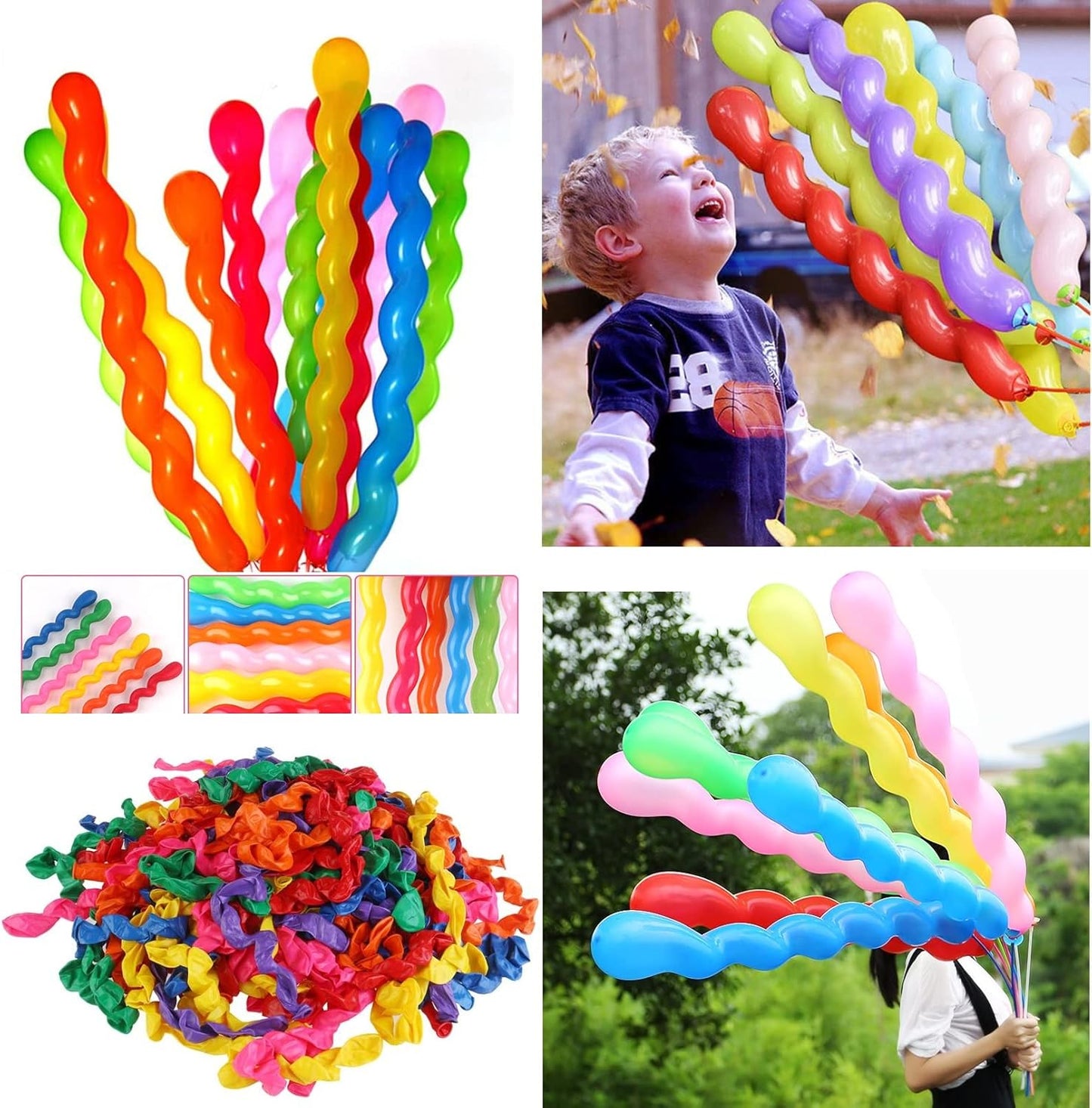 100Pcs 40 Inches Latex Spiral Balloons for Assorted Boys Girls Birthday Party Balloons