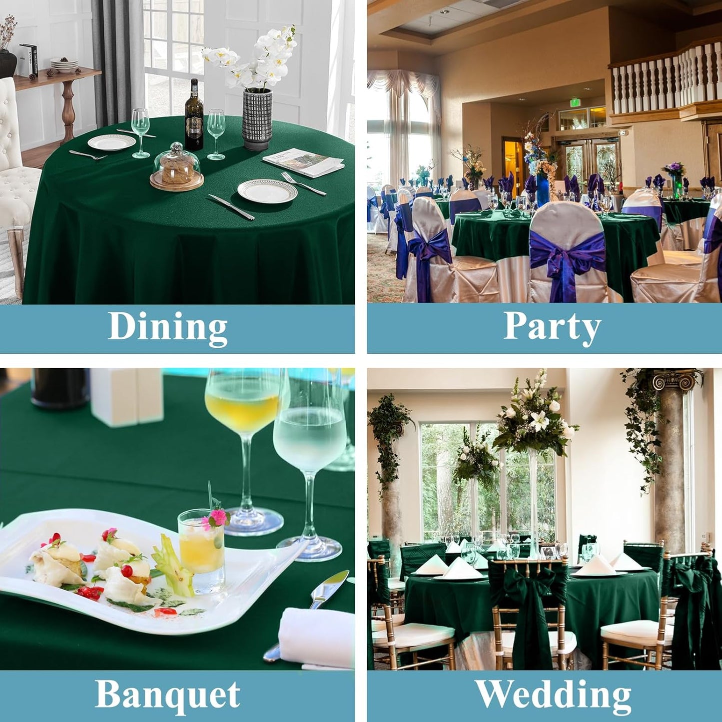 VidaFete Tablecloth 6 Pack 120inch Round Table Cloth Polyester, Stain Wrinkle Resistant Polyester Dining Table Cover for Kitchen Dinning Party Wedding Round Tabletop Buffet Decoration(Green)
