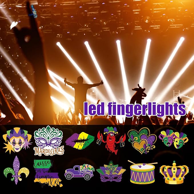 Tuanse 36 Pcs Mardi Gras Throws Bulk Mardi Gras Gifts Finger Lights for Kids Light up Carnival Finger Lights Party Favors for Carnival Celebration Party Supplies Parades Classroom Rewards Decor