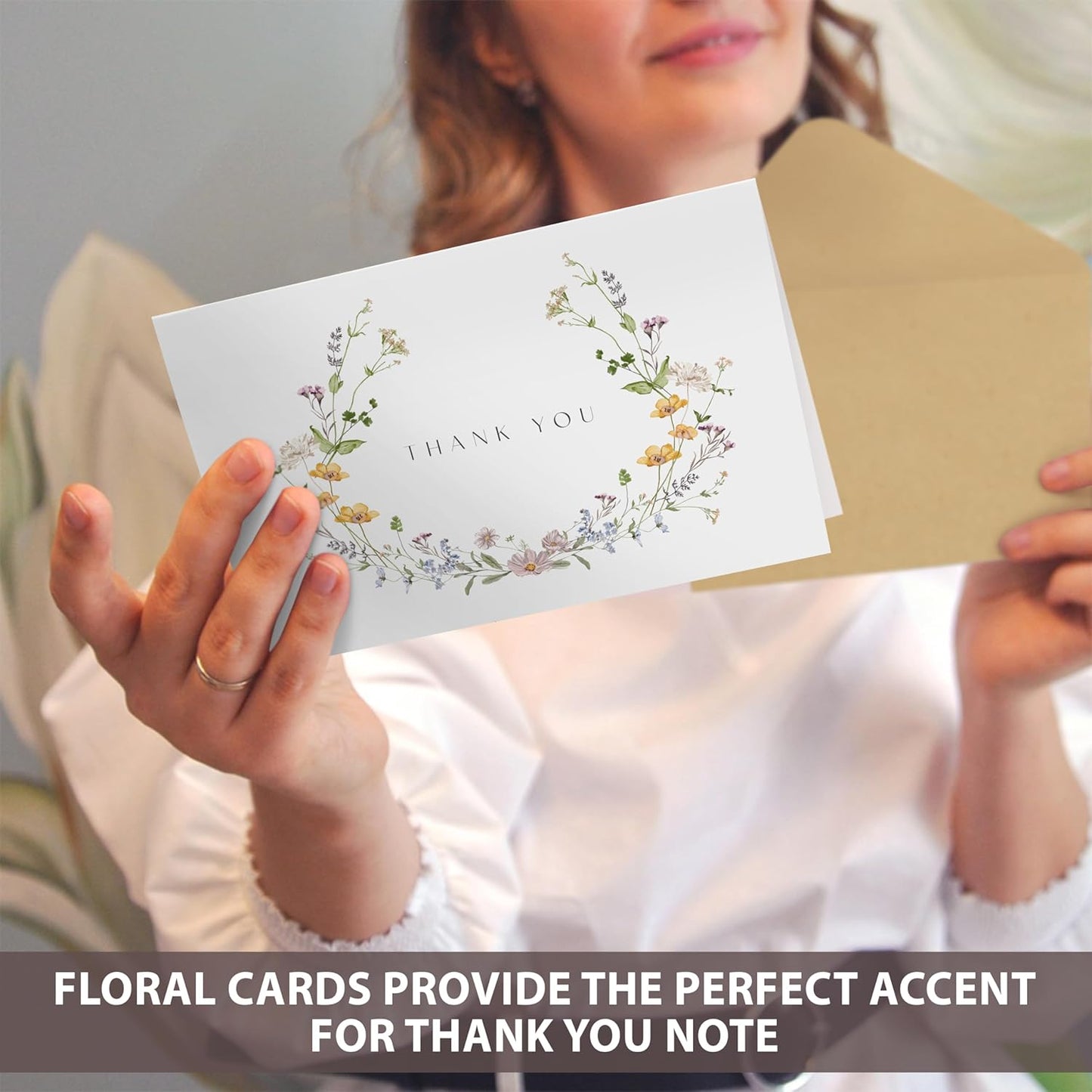 AUDREE Floral Thank You Cards With Envelopes (20 pack 4x6) - Wildflower Thank You Cards With Adhesive Envelope & Stickers - Thank You Cards for Birthday, Wedding, Bridal Showers, Baby Showers