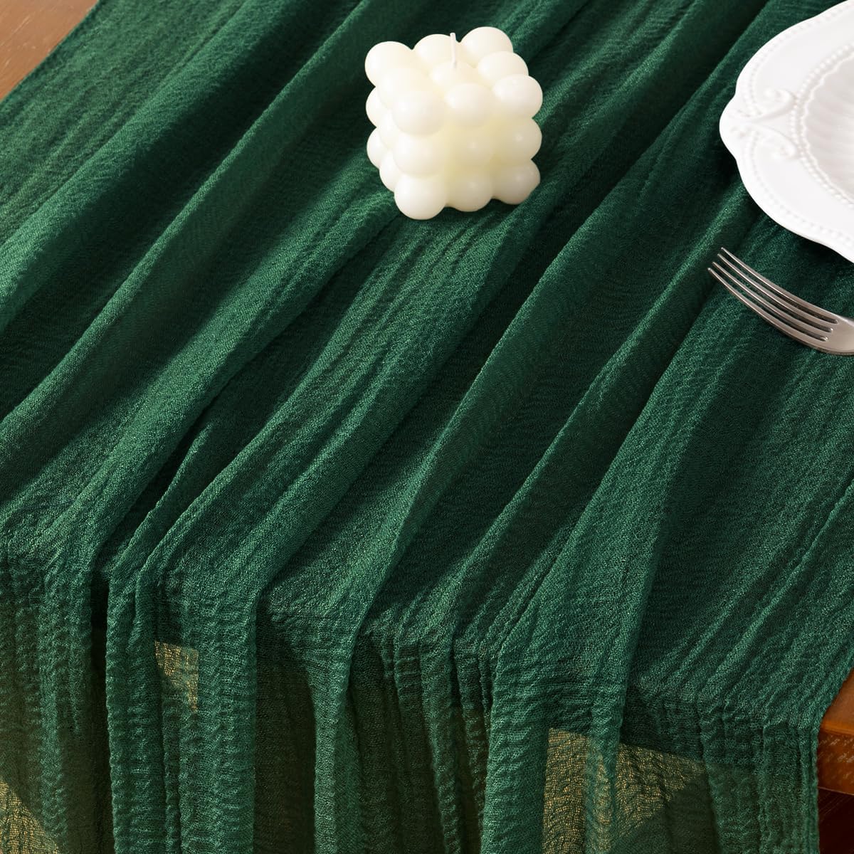 Socomi 3pcs Emerald Green Fall Thanksgiving Cheesecloth Table Runner Gauze 120 Inch Rustic Boho Cheese Cloth Runner for Wedding Party Baby Bridal Shower Centerpiece Decoration Holiday Home Decorations