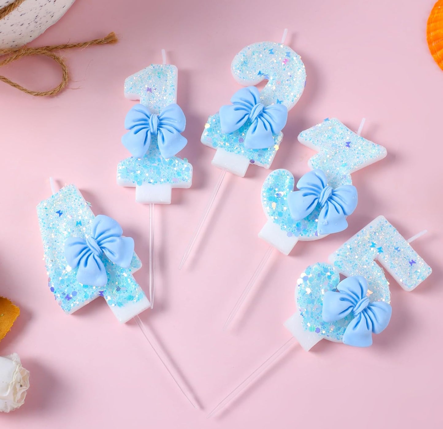 12 Birthday Candles Blue Bow Number 12 Cake Candles, 12th Cake Topper Decorations for Kids Pets Pastel Birthday Party Supplies (Number 12)