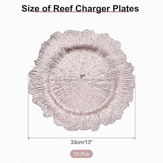 uxcell 10pcs Reef Charger Plates Bulk, 13 Inch Plastic Floral Charger Plates, Round Plate Chargers for Dinner Wedding Party Event Table Setting Decoration Rose Gold