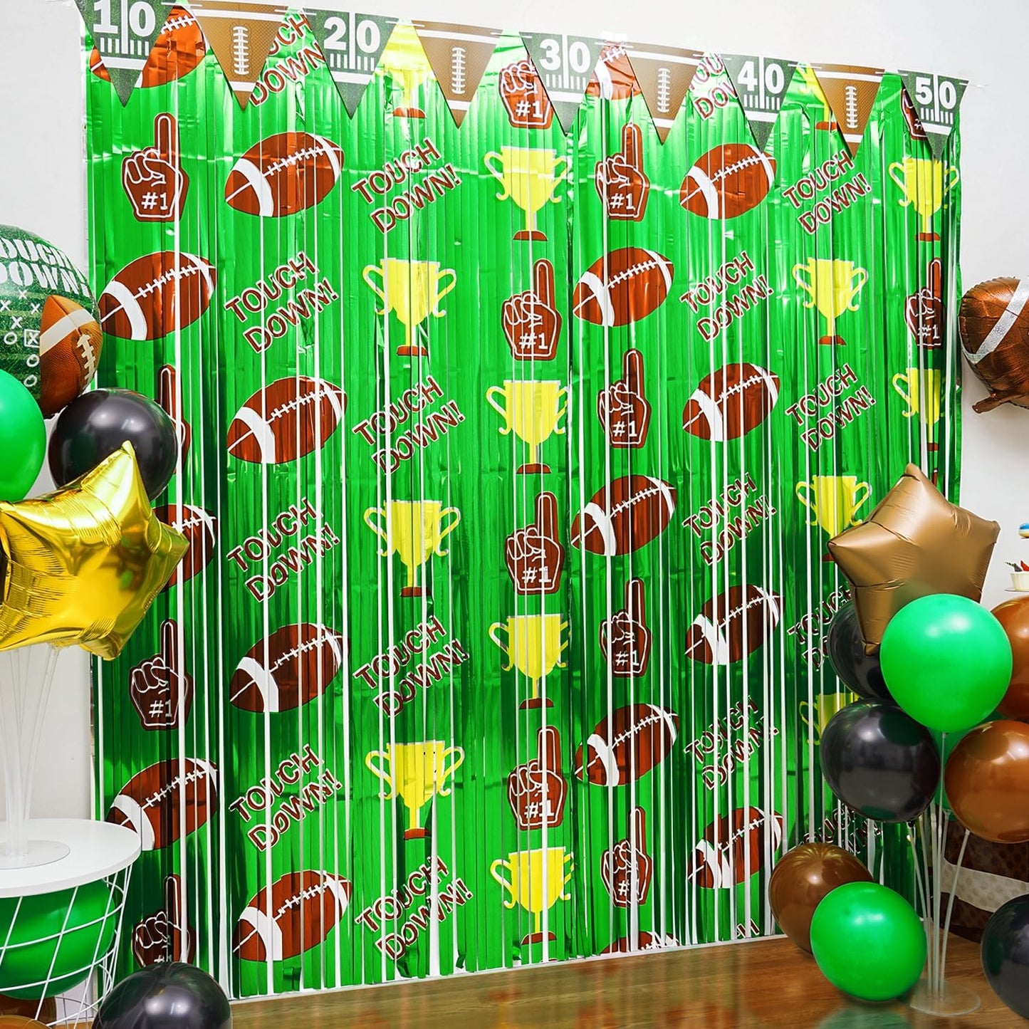 Football Party Decorations, 4 Pack Foil Fringe Curtains, Party Backdrop Streamers, Super Bowl Sunday Night Football Game Day Photo Booth Backdrops Superbowl Party Decorations