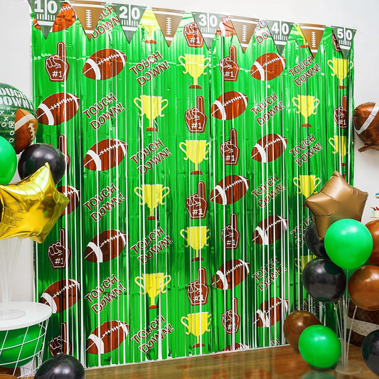 Football Party Decorations, 4 Pack Foil Fringe Curtains, Party Backdrop Streamers, Super Bowl Sunday Night Football Game Day Photo Booth Backdrops Superbowl Party Decorations