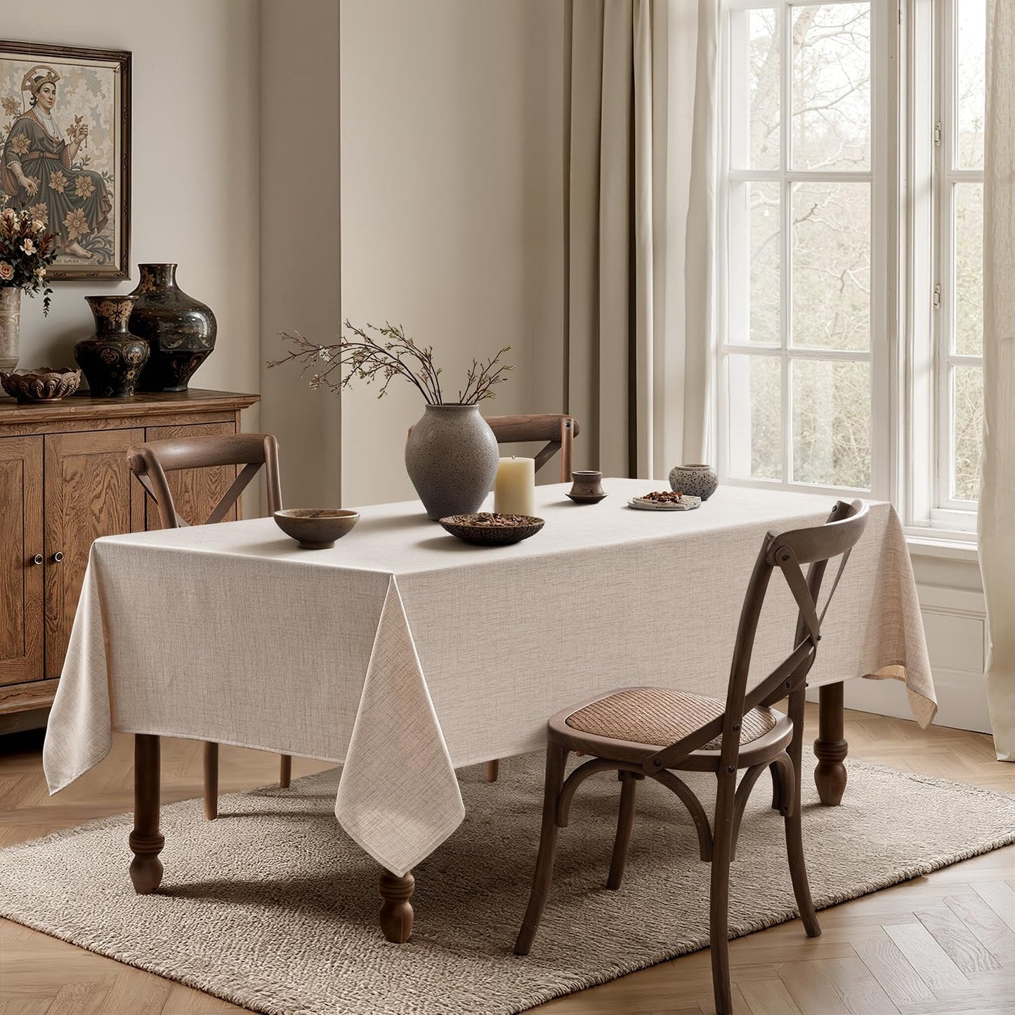 MIULEE Natural Linen Tablecloth 52x70 Inch Rectangle Table Cloth Waterproof,Stain Resistant & Wrinkle Resistant for Dining Party Wedding