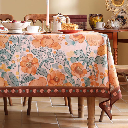 Vintage Linen Small Square Tablecloth,Italian Orange Floral Soft and Wrinkle Resistan Table Cloth,Decor Table Cover for Kitchen,Dining,Party,Thanksgiving,Christmas,55"*55"-Positano