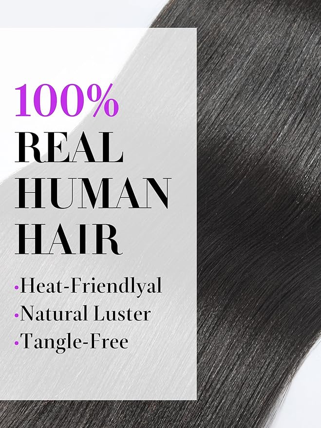 LUVME Yaki Straight Seamless 150g 7Pcs Clip in Hair Extensions, Full Volume with 26 Inch Natural Black, 100% Real Soft Remy Human Hair, Adds Fuller Hair for Daily Wear & Special Occasions