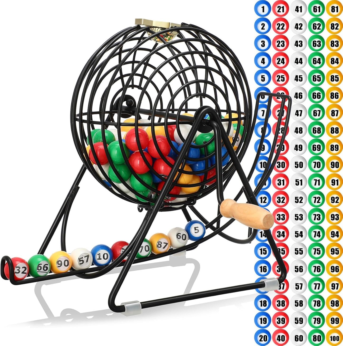 Poen 101 Pcs Lottery Bingo Game Set Include 12 Inch Cage 1-100 Numbers 0.9 Inch Window Balls Raffle for Game Night, Large Group Activities(Excluding Bingo Board)