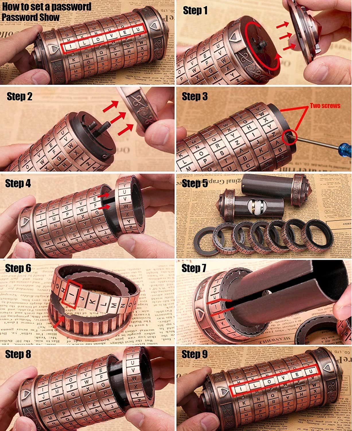 Cryptex Da Vinci Code Mini Cryptex Lock Puzzle Boxes with Special Compartments Anniversary Valentine's Day Romantic Birthday Gifts for Her Gifts for Girlfriend Box for Men