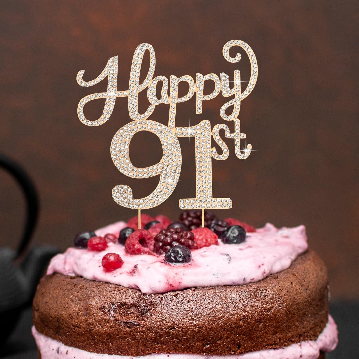 Happy 91st Birthday Decorations,91st Birthday Gold Rhinestone Cake Topper - Cheers to 91 Years Old Bday Party Metal Sparkly Cake Centerpieces Sign.
